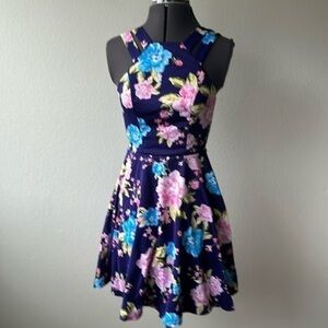 B Darlin dress floral halter top blue pink size 3 or 4 juniors semi formal